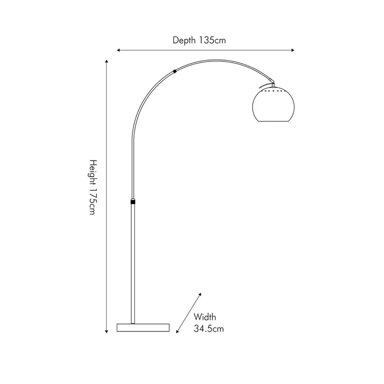 White Marble & Brushed Brass Metal Arc Floor Lamp Dimensions – Floor-Standing Adjustable Lamp with Movable Head 175x135cm - Click Style