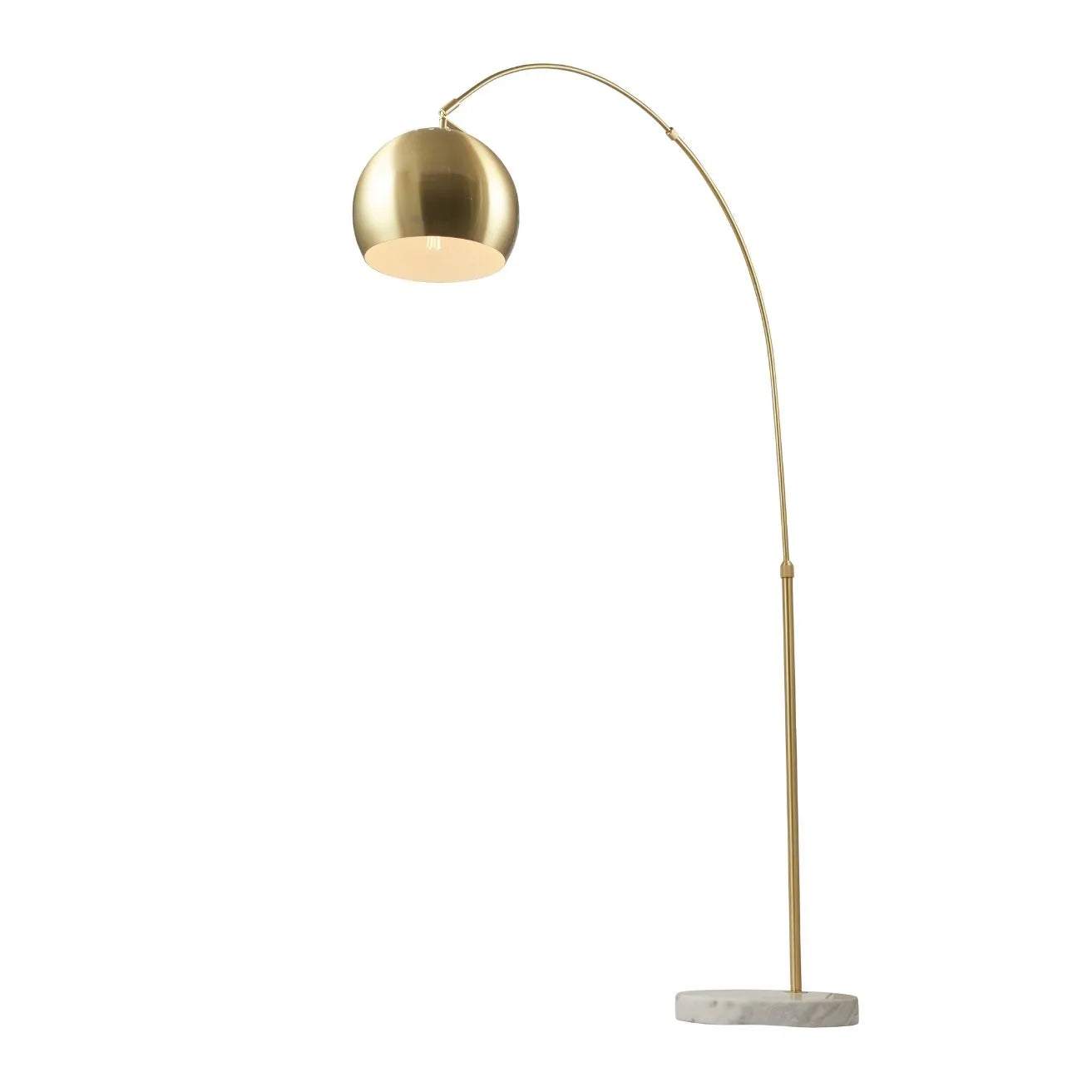 White Marble & Brushed Brass Metal Arc Floor Lamp – Floor-Standing Adjustable Lamp with Movable Head 175x135cm - Click Style