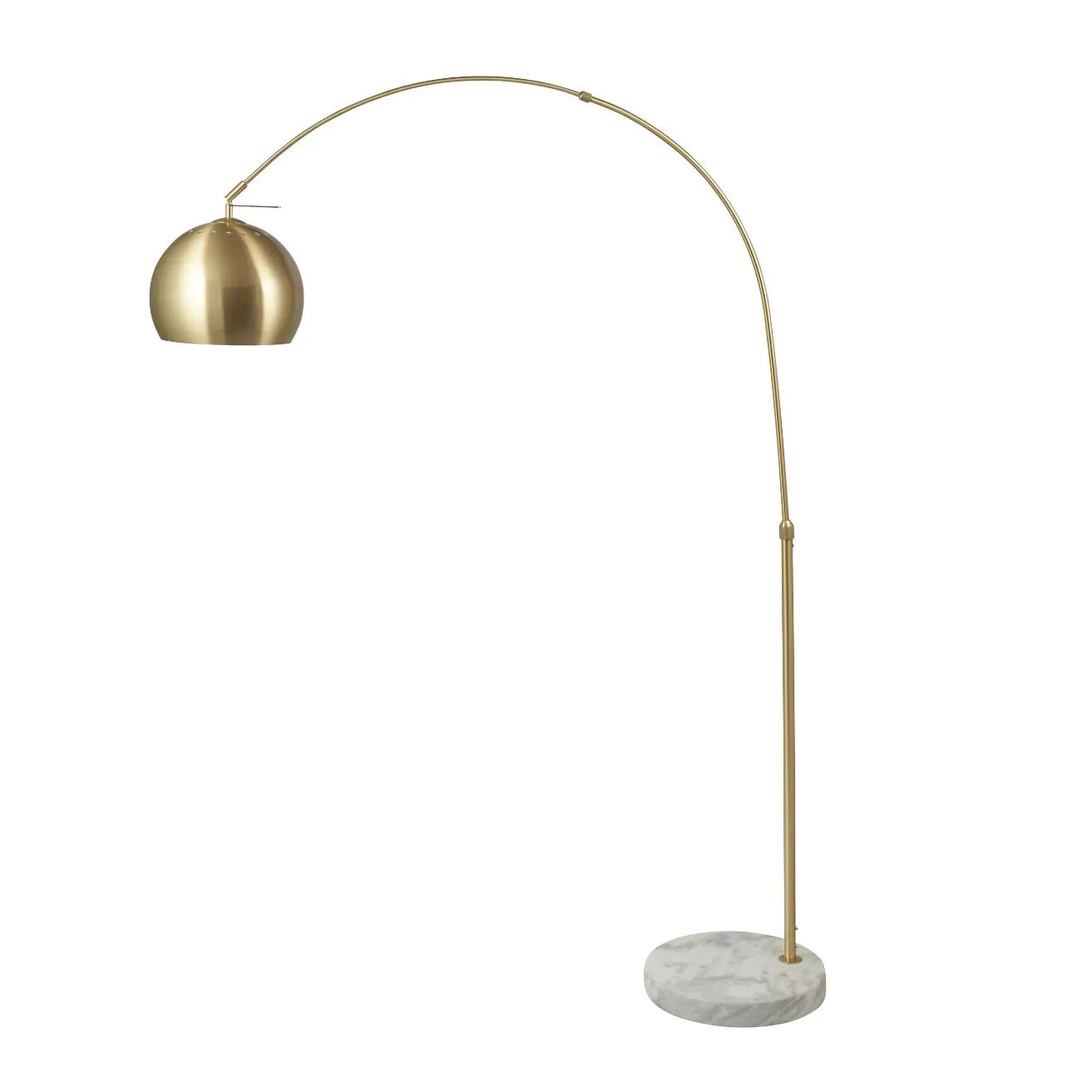 White Marble & Brushed Brass Metal Arc Floor Lamp – Floor-Standing Adjustable Lamp with Movable Head 175x135cm - Click Style