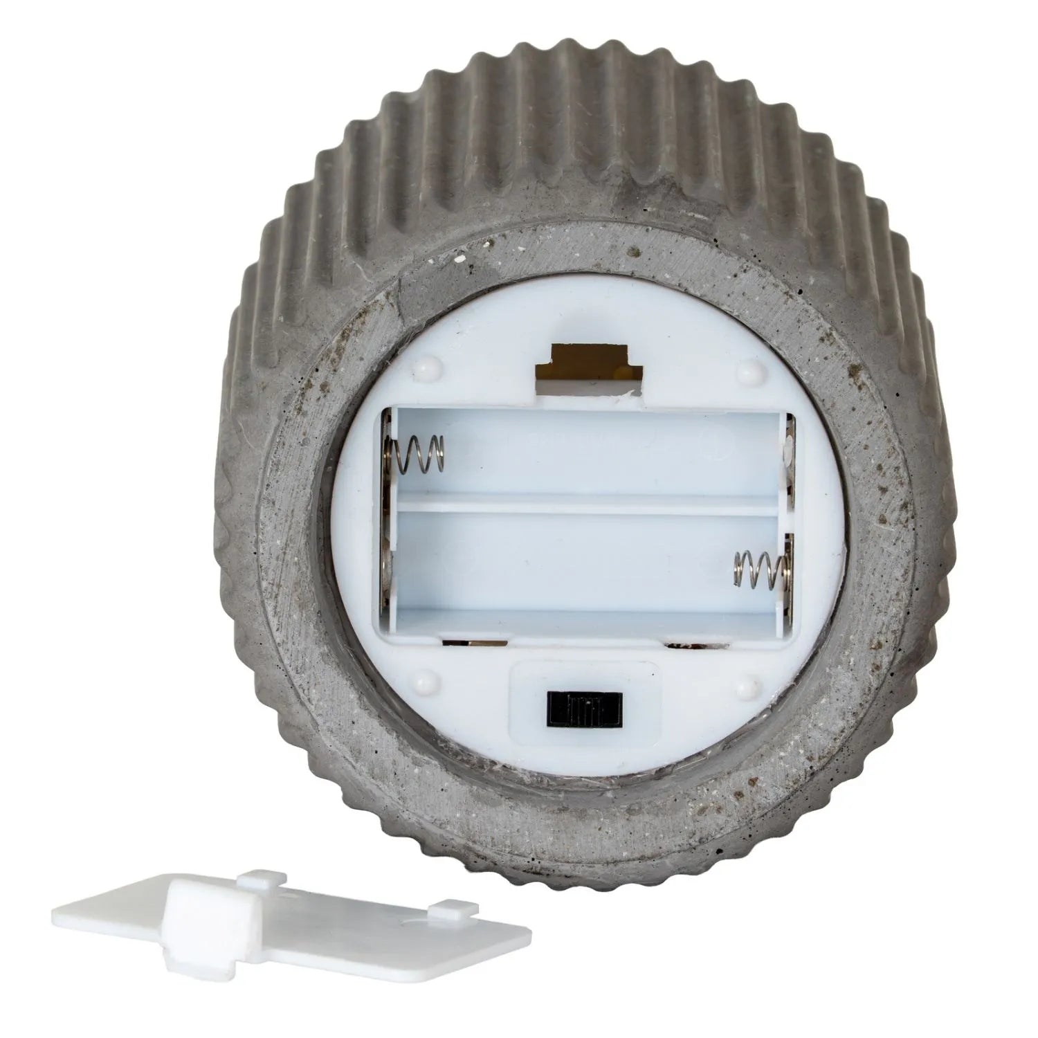 White Real Wax LED Candle In Dark Grey Ribbed Concrete Pot With Realistic Flickering Flame – Battery Operated Flameless Decorative Light 5x5x5cm | Click Style