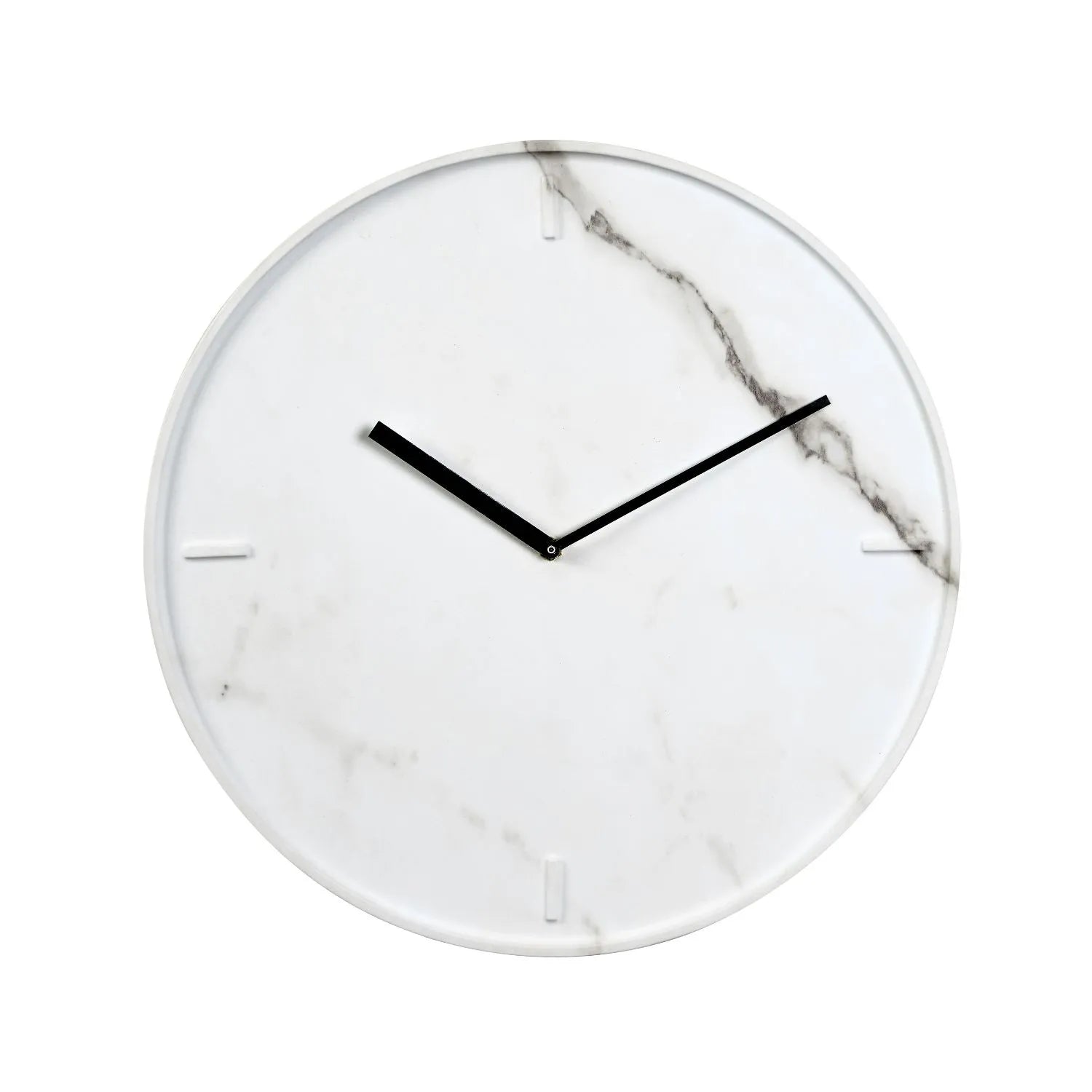 White Round Marble-Effect Wall Clock with Black Hands & Baton Markers 40x4cm - Click Style