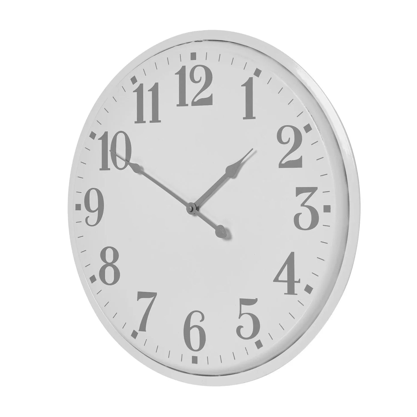 White Round Metal Wall Clock with Grey Arabic Numerals & Hands – Modern Design 49x4cm - Click Style