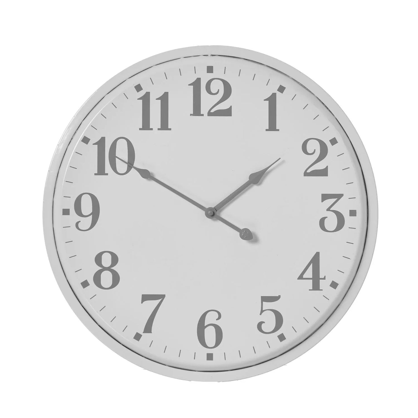 White Round Metal Wall Clock with Grey Arabic Numerals & Hands – Modern Design 49x4cm - Click Style