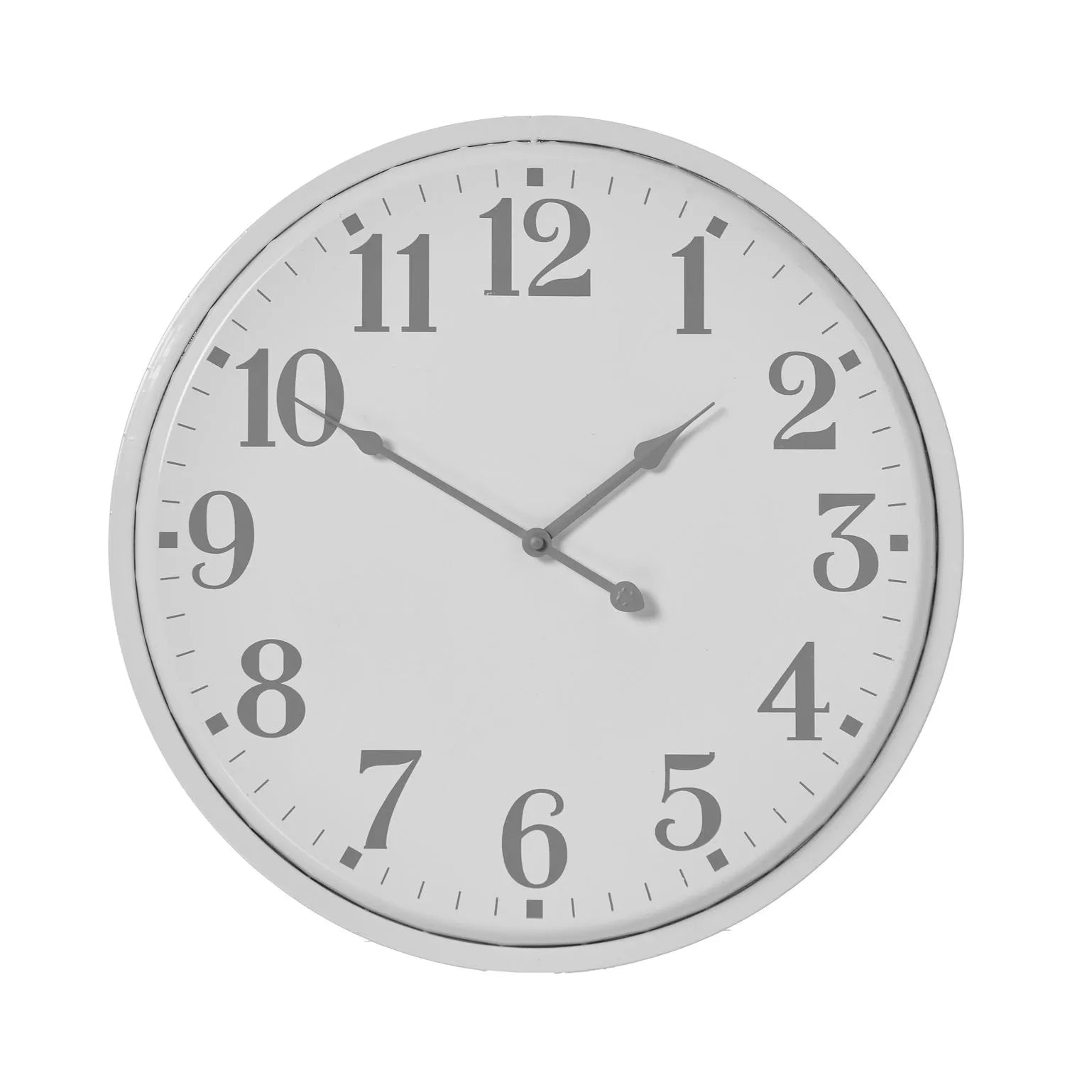 White Round Metal Wall Clock with Grey Arabic Numerals & Hands – Modern Design 49x4cm - Click Style