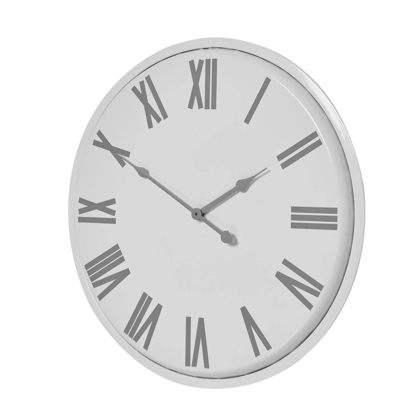 White Round Metal Wall Clock with Grey Roman Numerals & Hands 49x49x4cm - Click Style