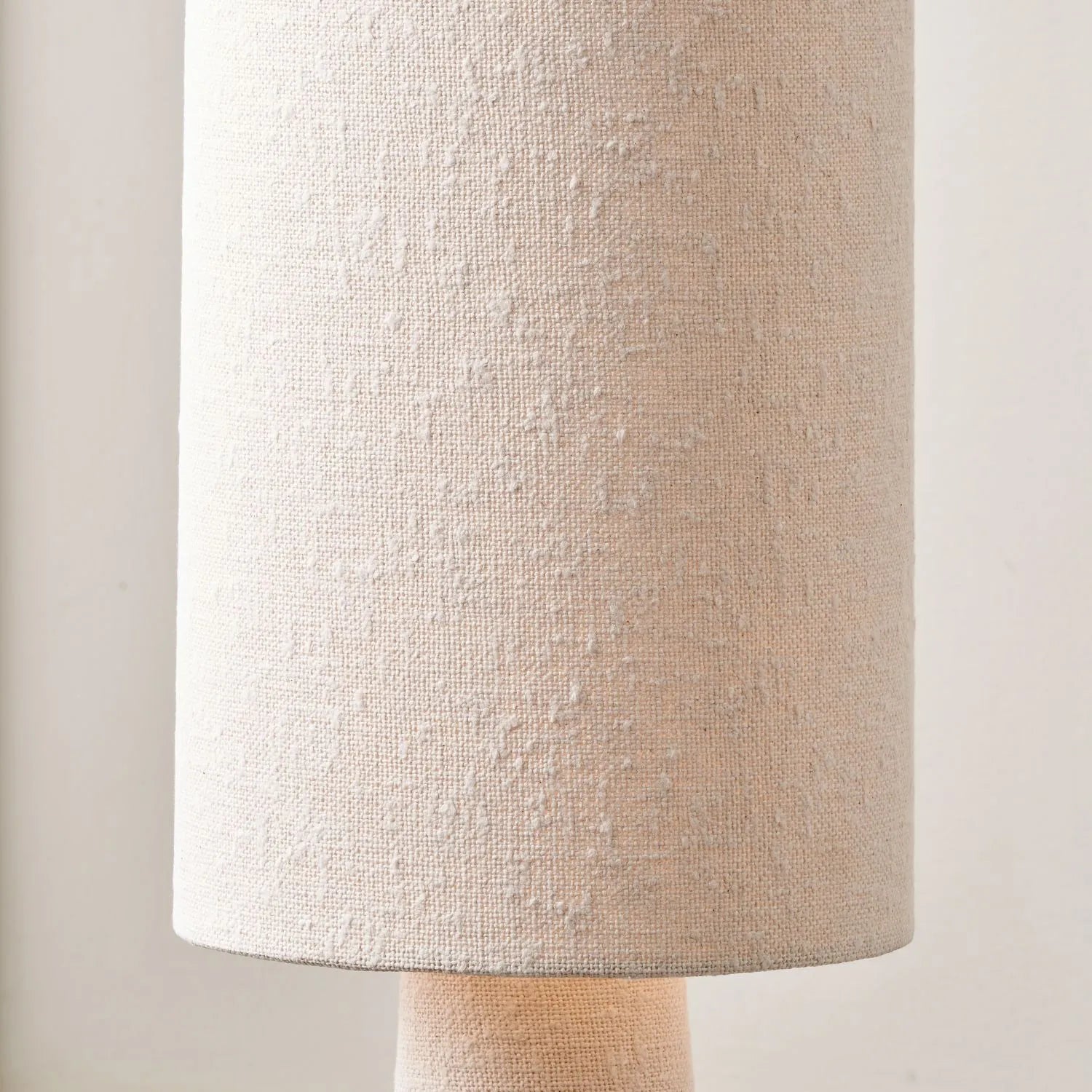 White Slubby Handloom Fabric Table Lamp with Tapered Column Base & Textured Tall Drum Shade 92x22x22cm | Click Style