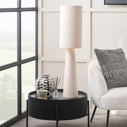 White Slubby Handloom Fabric Table Lamp with Tapered Column Base & Textured Tall Drum Shade 92x22x22cm | Click Style
