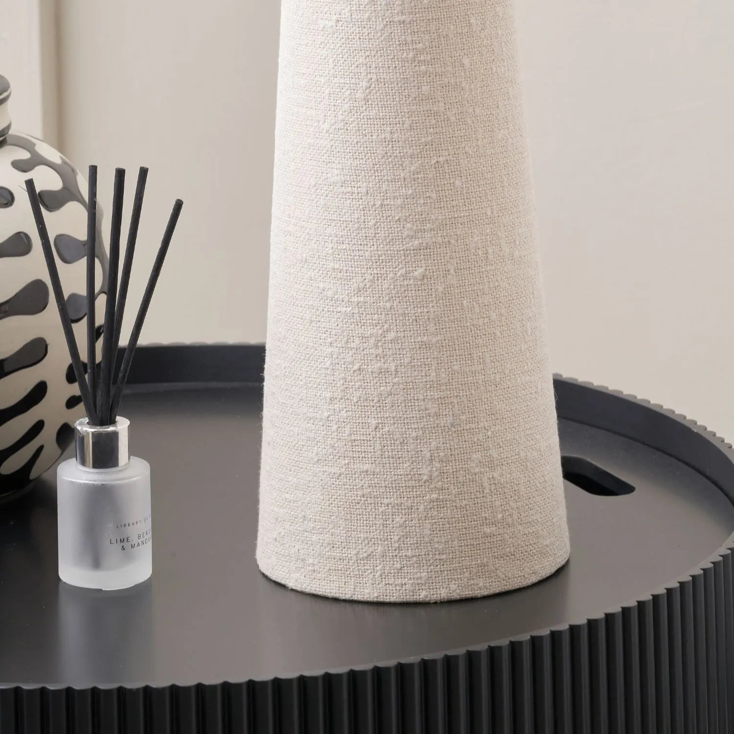 White Slubby Handloom Fabric Table Lamp with Tapered Column Base & Textured Tall Drum Shade 92x22x22cm | Click Style