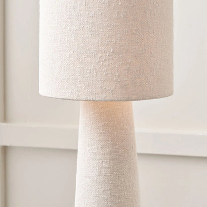 White Slubby Handloom Fabric Table Lamp with Tapered Column Base & Textured Tall Drum Shade 92x22x22cm | Click Style