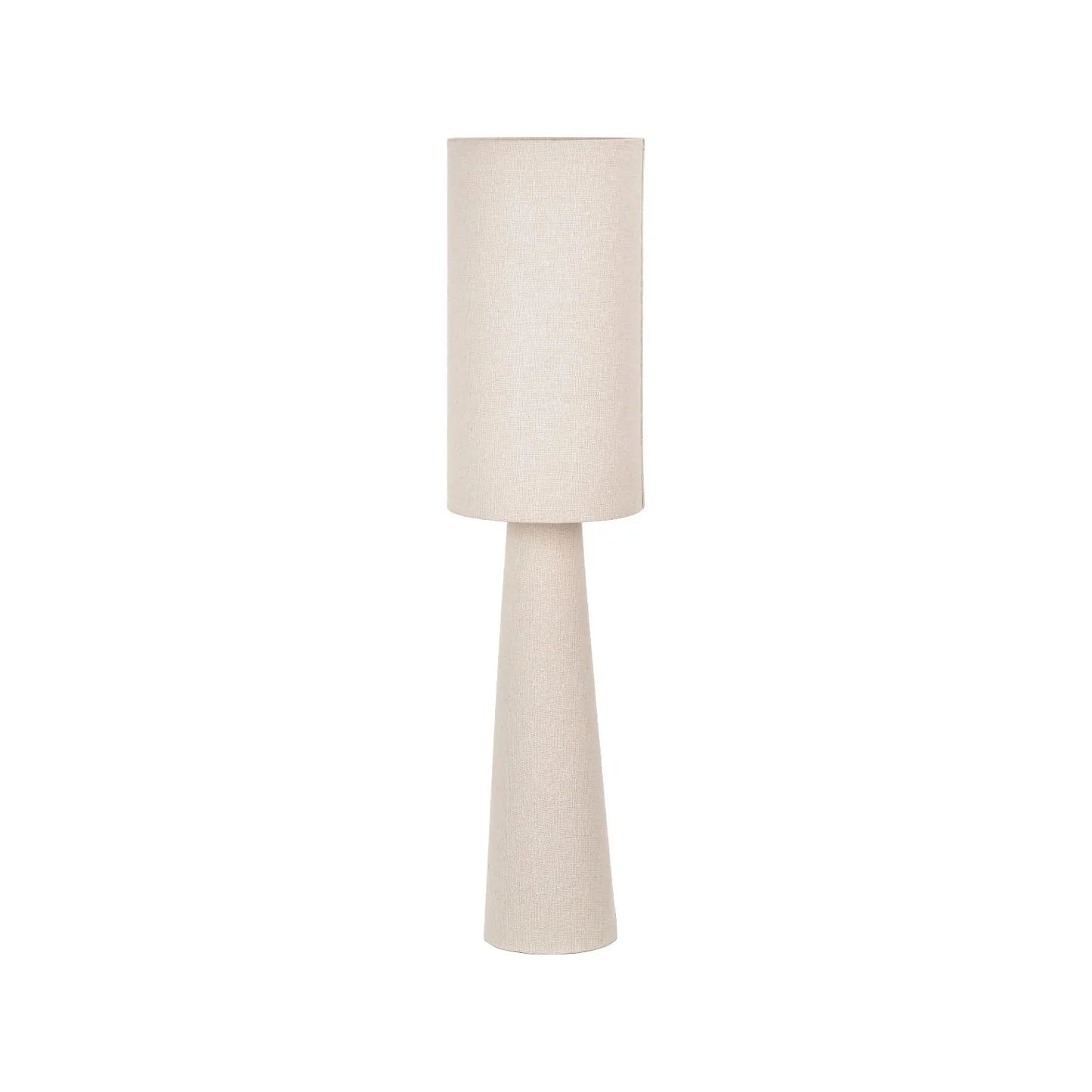 White Slubby Handloom Fabric Table Lamp with Tapered Column Base & Textured Tall Drum Shade 92x22x22cm | Click Style