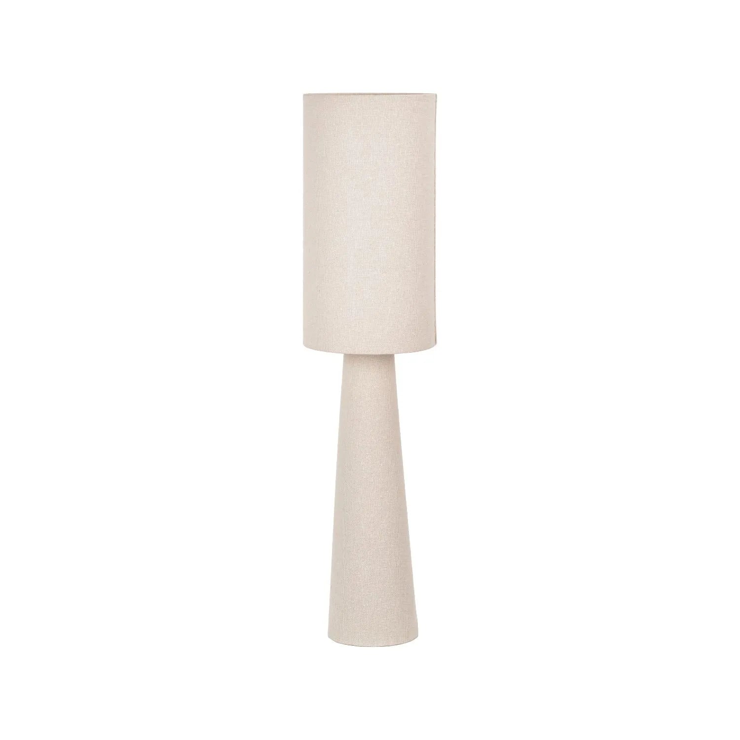 White Slubby Handloom Fabric Table Lamp with Tapered Column Base & Textured Tall Drum Shade 92x22x22cm | Click Style