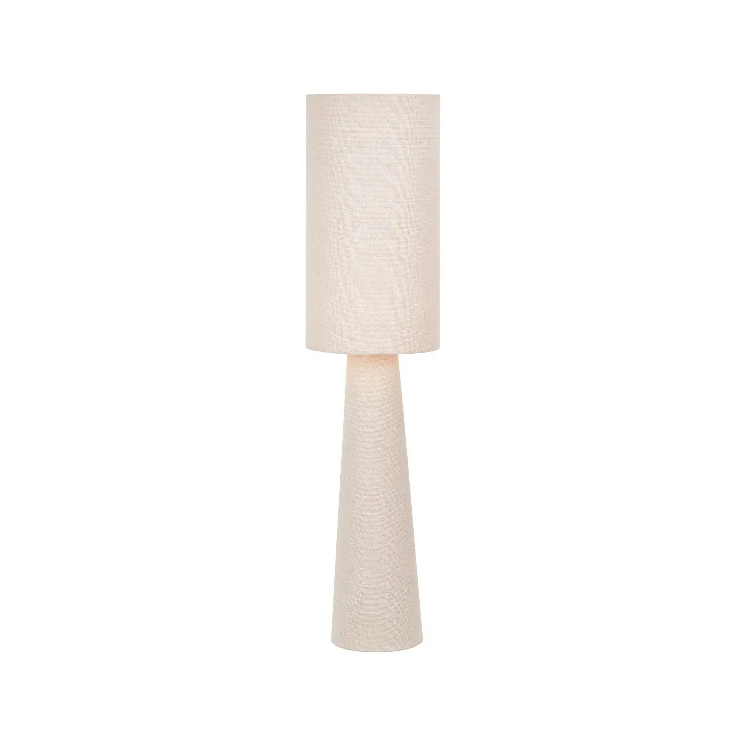 White Slubby Handloom Fabric Table Lamp with Tapered Column Base & Textured Tall Drum Shade 92x22x22cm | Click Style