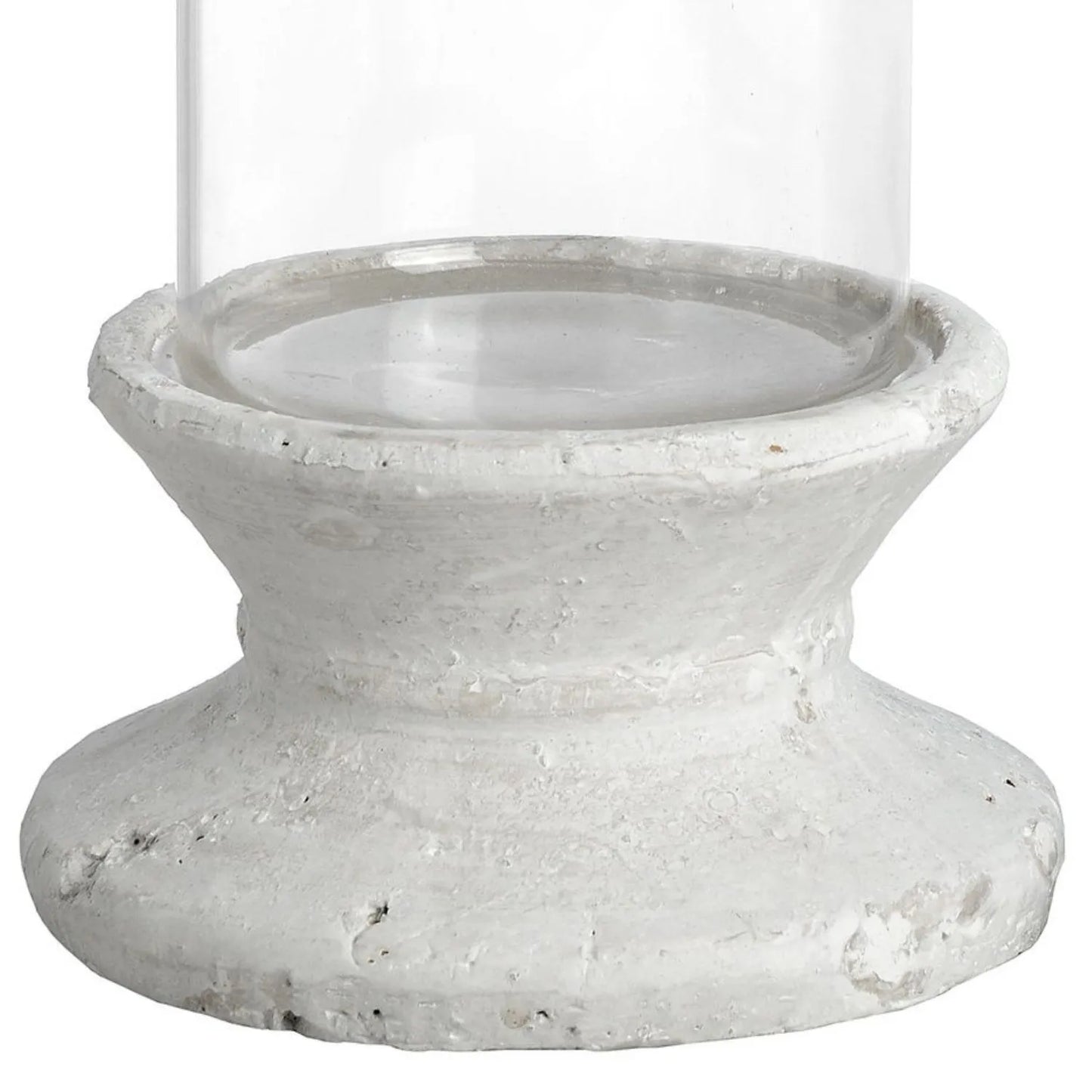 White Stone Hurricane Candle Holder with Lid – Decorative Glass Lantern for Pillar Candles 33x14cm - Click Style