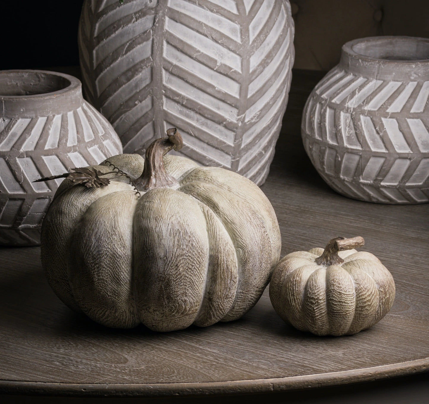 Whitewashed Twisted Squat Pumpkin Autumn Ornament - Click Style