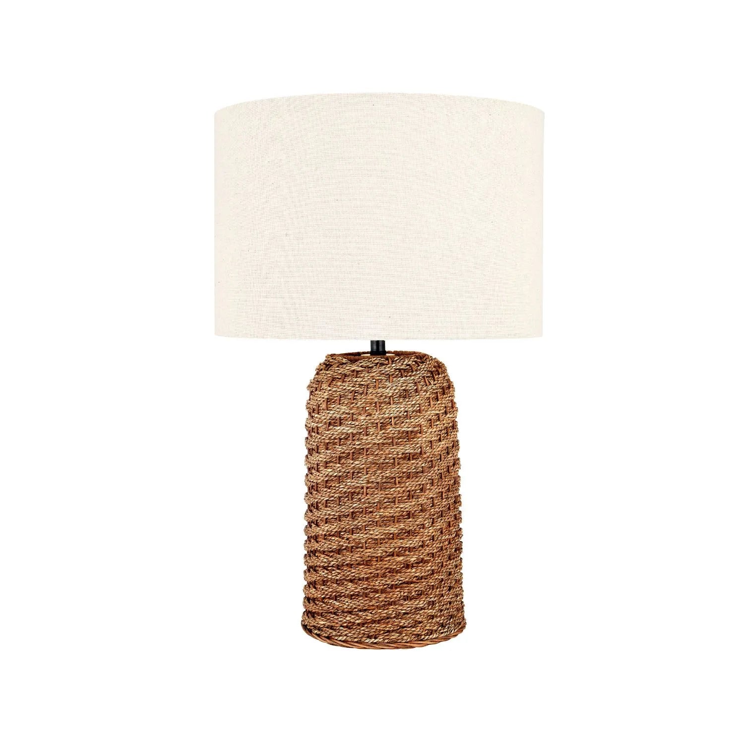 Woven Seagrass Table Lamp with Cream Linen Drum Lampshade – Natural Coastal-Inspired Tabletop Lighting 55x34cm - Click Style