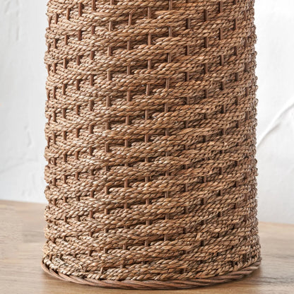 Woven Seagrass Table Lamp with Cream Linen Drum Lampshade – Natural Coastal-Inspired Tabletop Lighting 55x34cm - Click Style