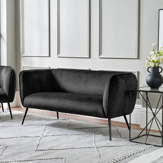 Aalya Black Velvet 2 Seater Sofa with Gold/Black Metal Legs – Click Style