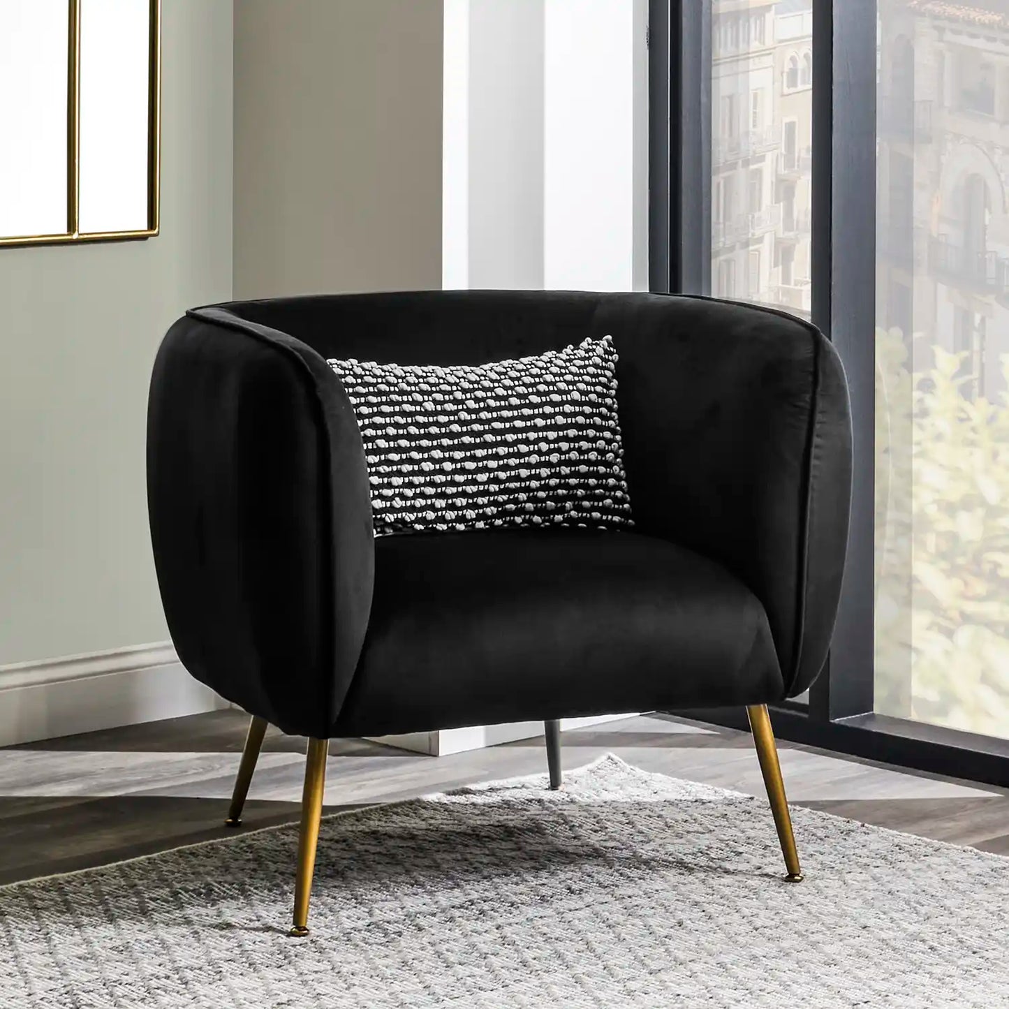 Aalya Black Velvet Armchair with Gold/Black Metal Legs – Click Style