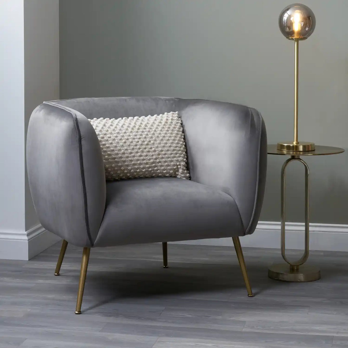 Aalya Grey Velvet Armchair with Gold/Black Metal Legs – Click Style