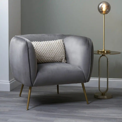 Aalya Grey Velvet Armchair with Gold/Black Metal Legs – Click Style