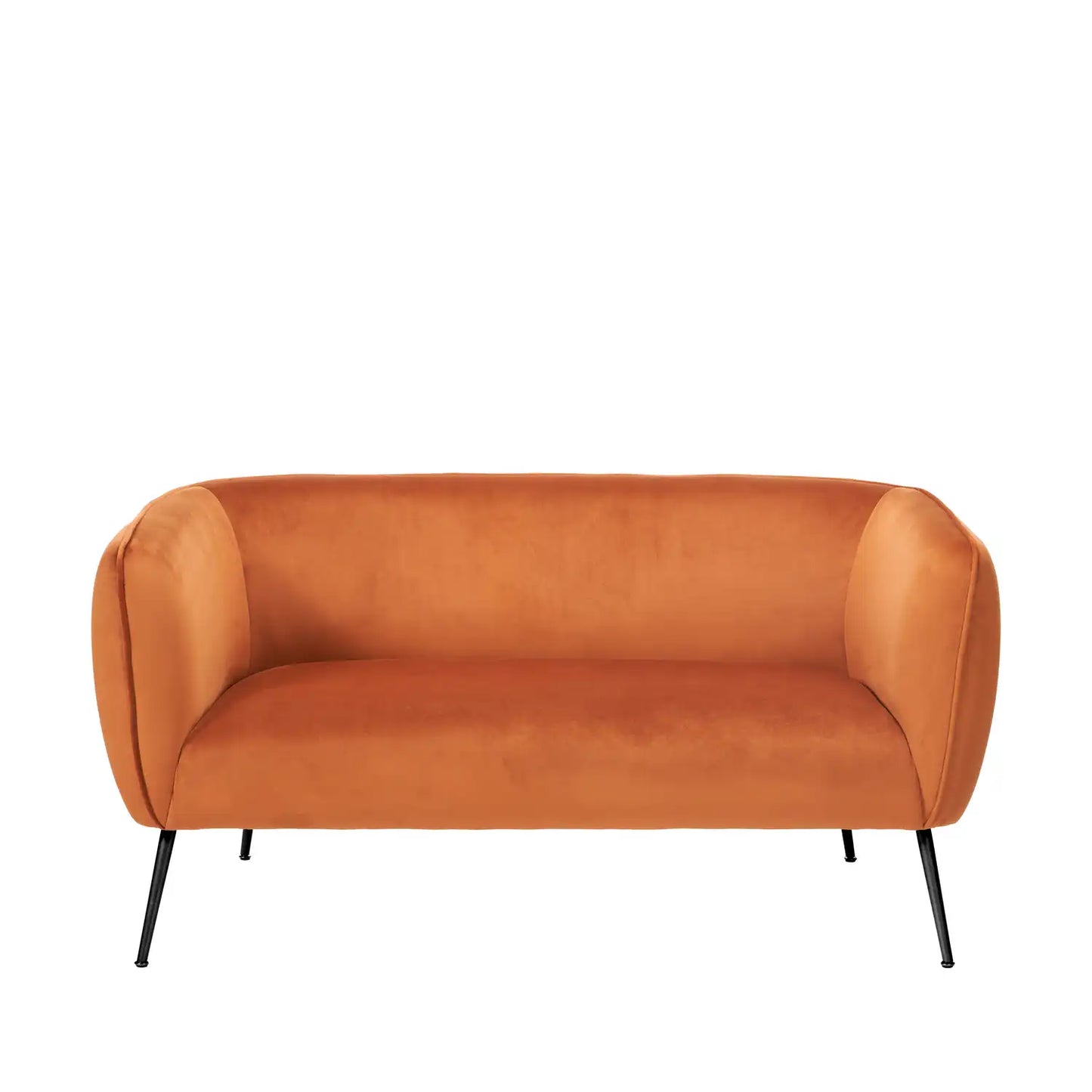 Aalya Orange Brown Velvet 2 Seater Sofa with Gold/Black Metal Legs – Click Style