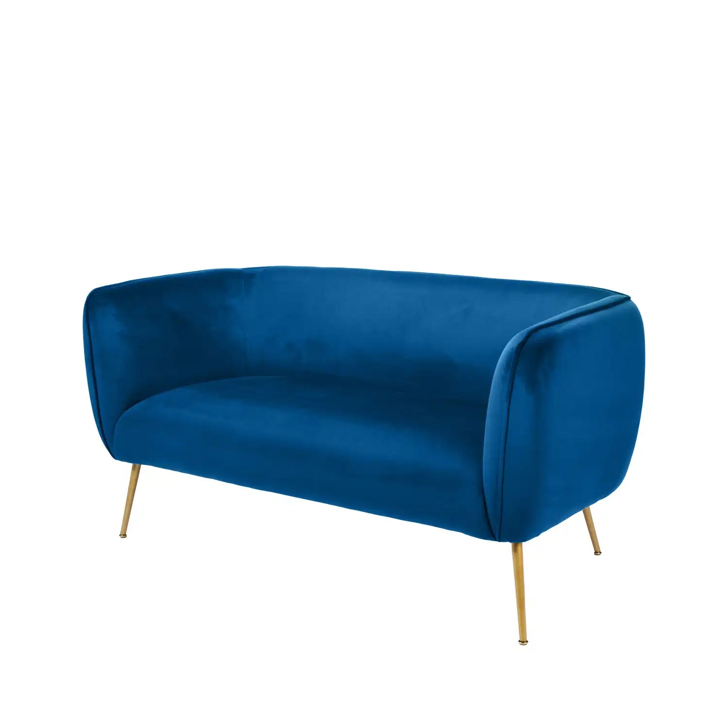 Aalya Sapphire Blue Velvet 2 Seater Sofa with Gold/Black Metal Legs – Click Style