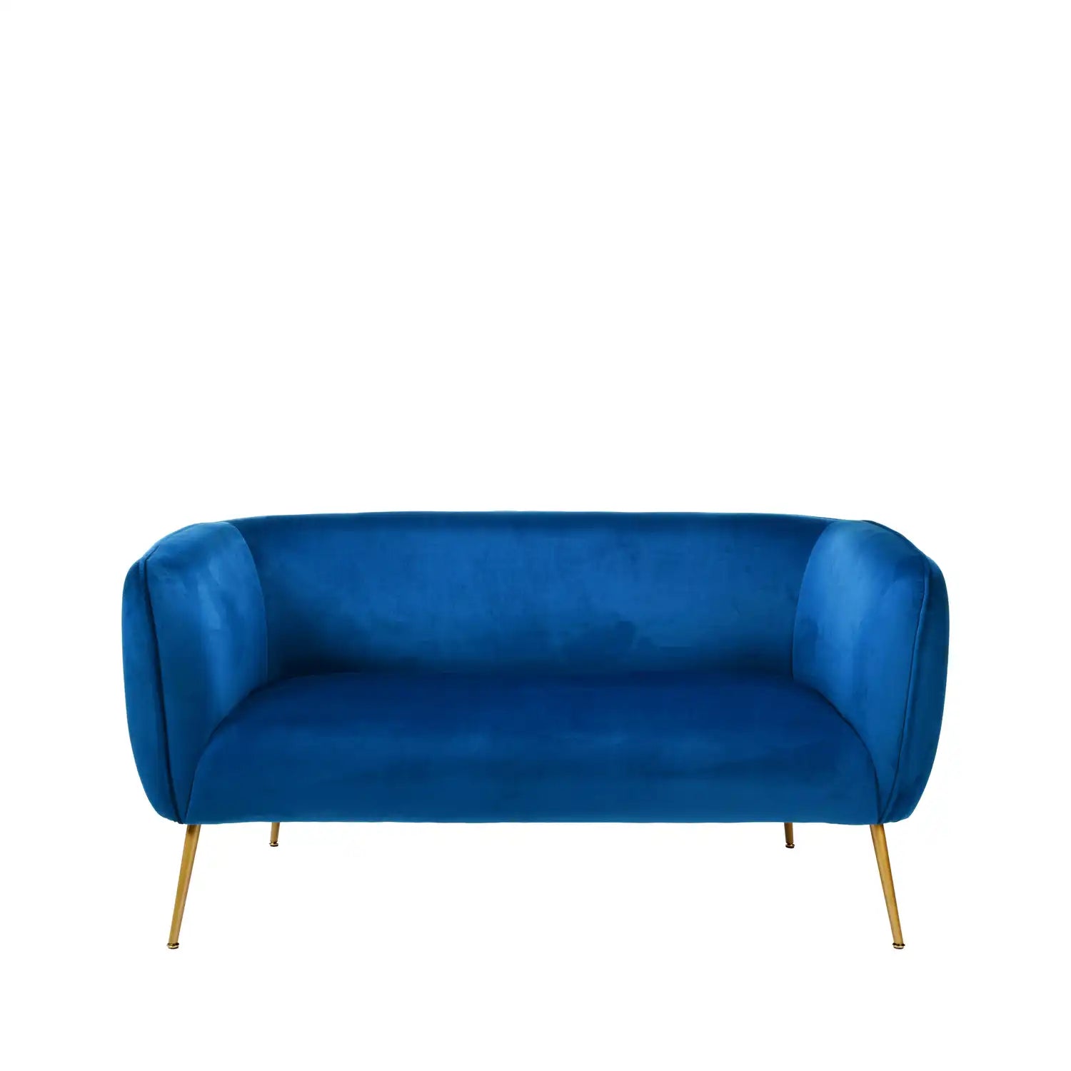 Aalya Sapphire Blue Velvet 2 Seater Sofa with Gold/Black Metal Legs – Click Style