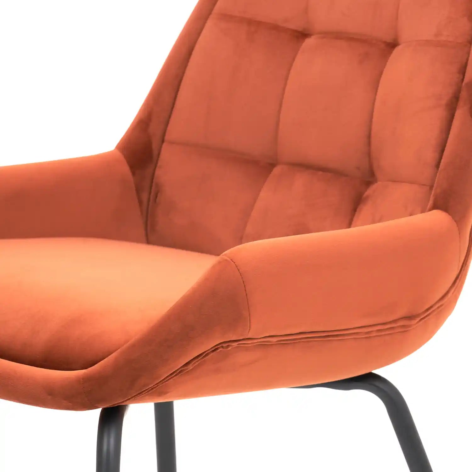 Amas Burnt Orange Velvet Dining Chair with Black Metal Legs – Click Style