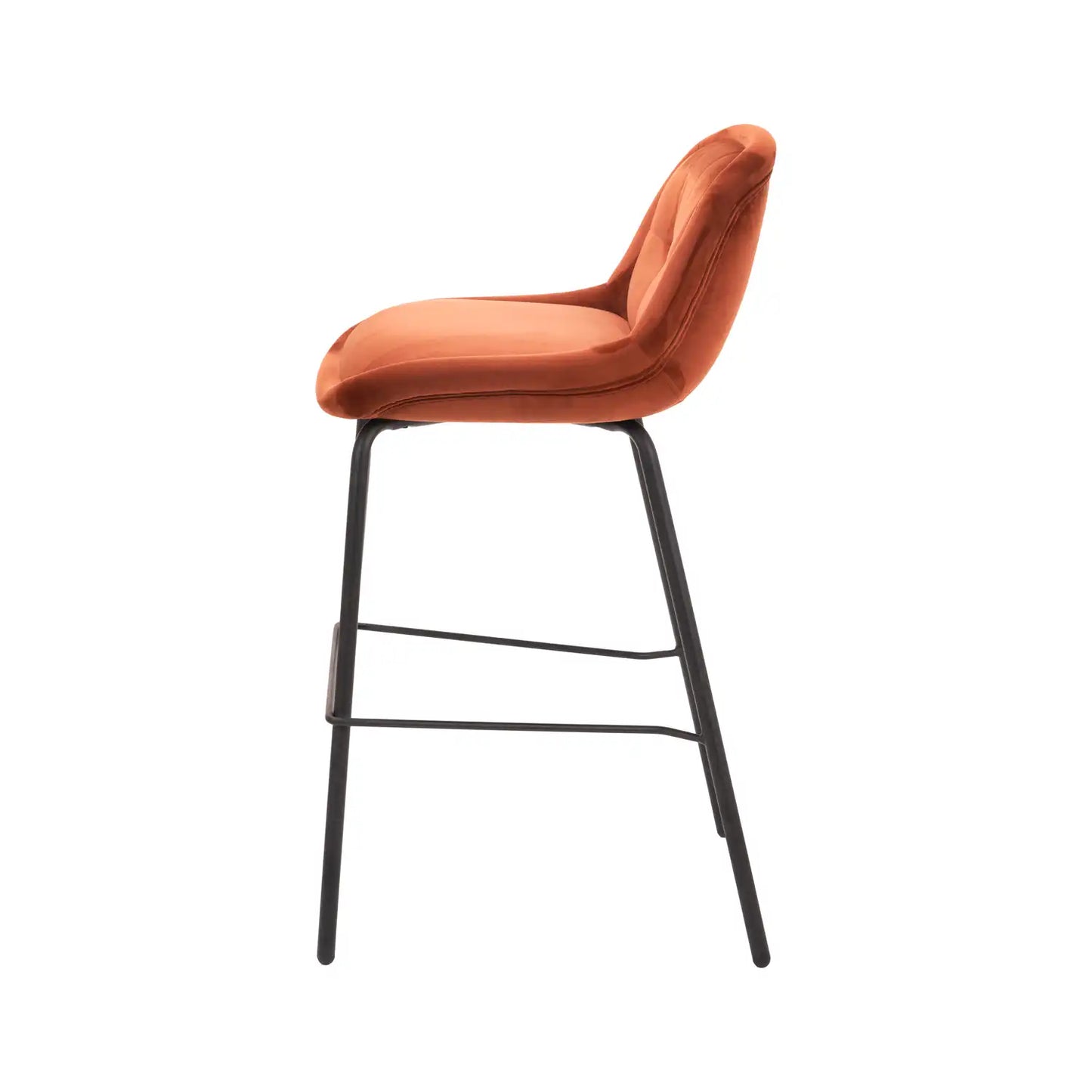 Amas Burnt Orange Velvet Low Back Bar Stool with Black Metal Legs – Click Style