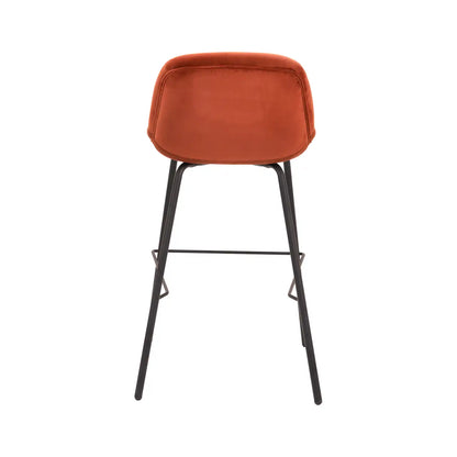 Amas Burnt Orange Velvet Low Back Bar Stool with Black Metal Legs – Click Style