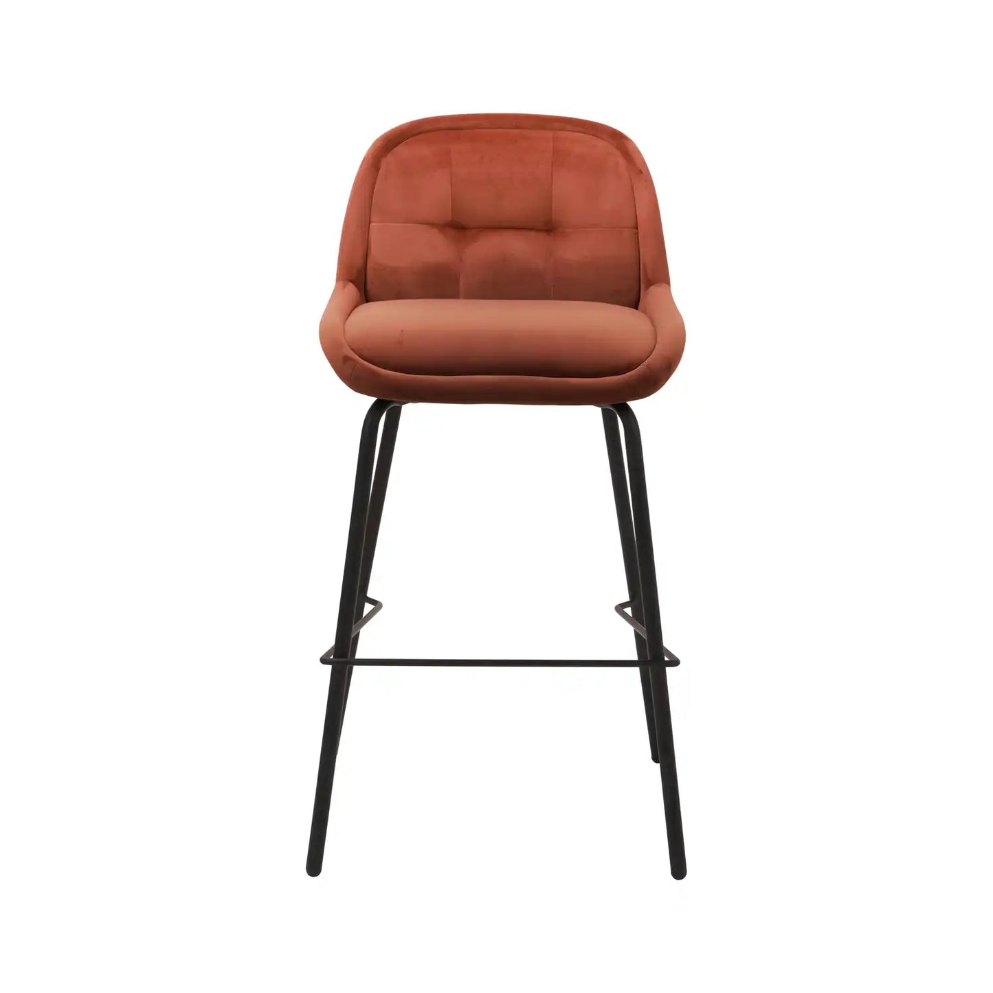 Amas Burnt Orange Velvet Low Back Bar Stool with Black Metal Legs – Click Style