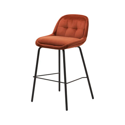 Amas Burnt Orange Velvet Low Back Bar Stool with Black Metal Legs – Click Style