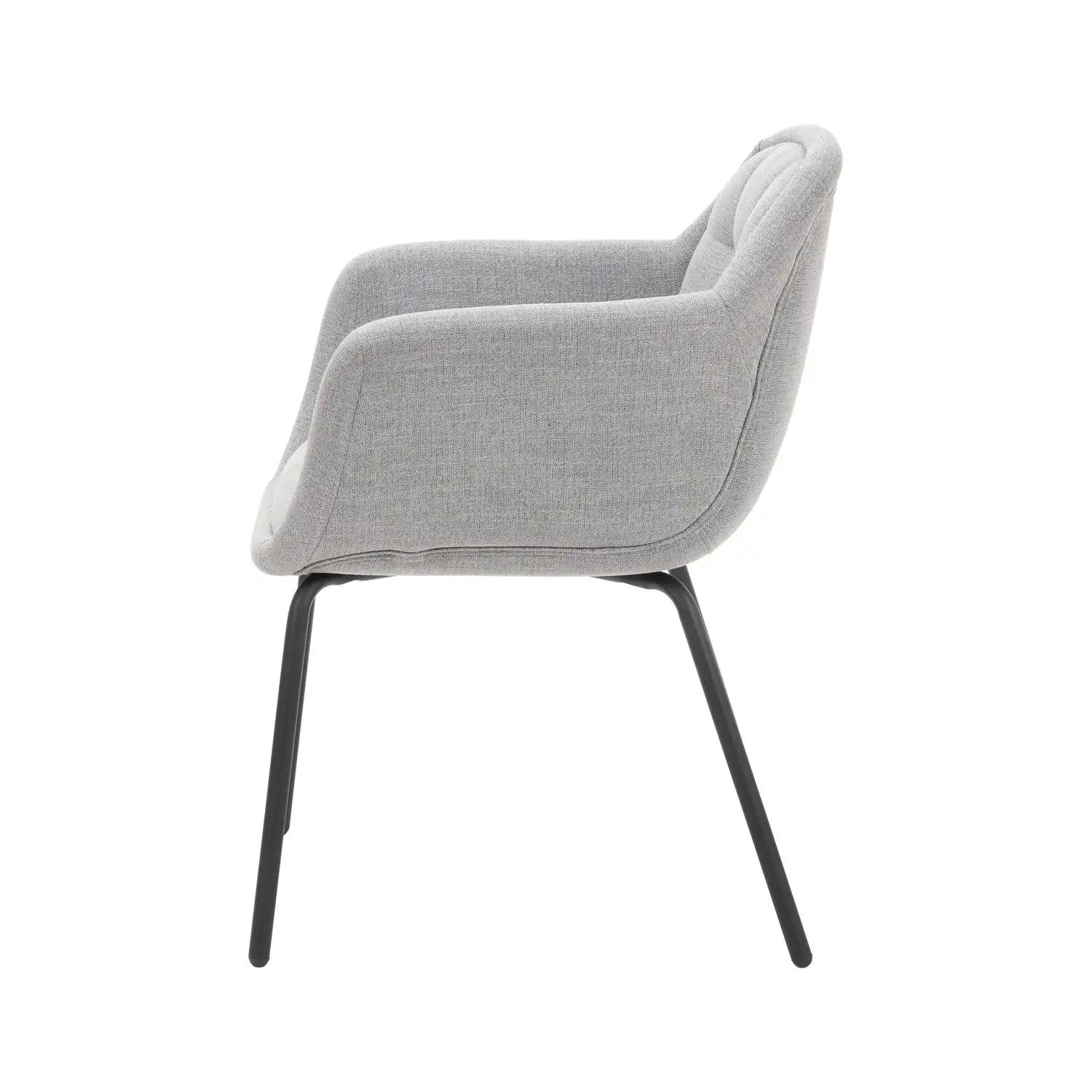 Amas Grey Linen Mix Fabric Carver Dining Chair with Black Metal Legs – Click Style