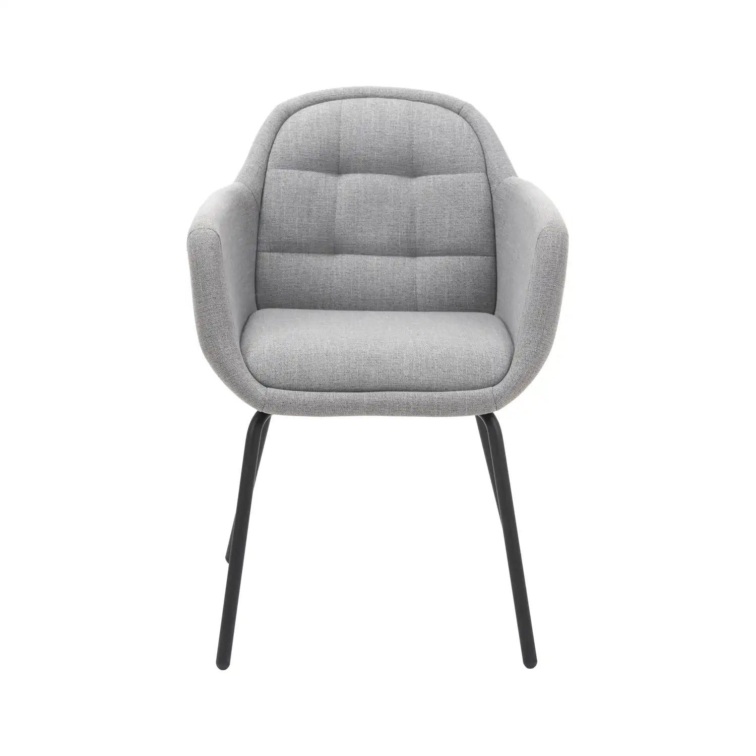 Amas Grey Linen Mix Fabric Carver Dining Chair with Black Metal Legs – Click Style