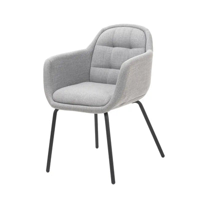 Amas Grey Linen Mix Fabric Carver Dining Chair with Black Metal Legs – Click Style