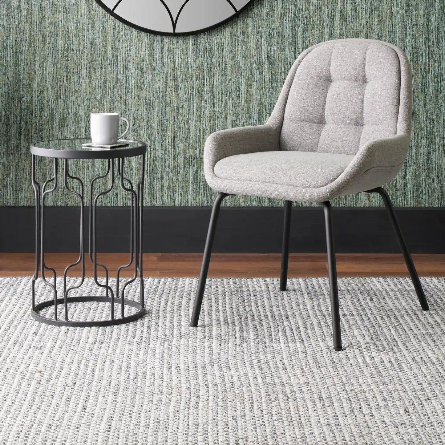 Amas Grey Linen Mix Fabric Dining Chair with Black Metal Legs – Click Style