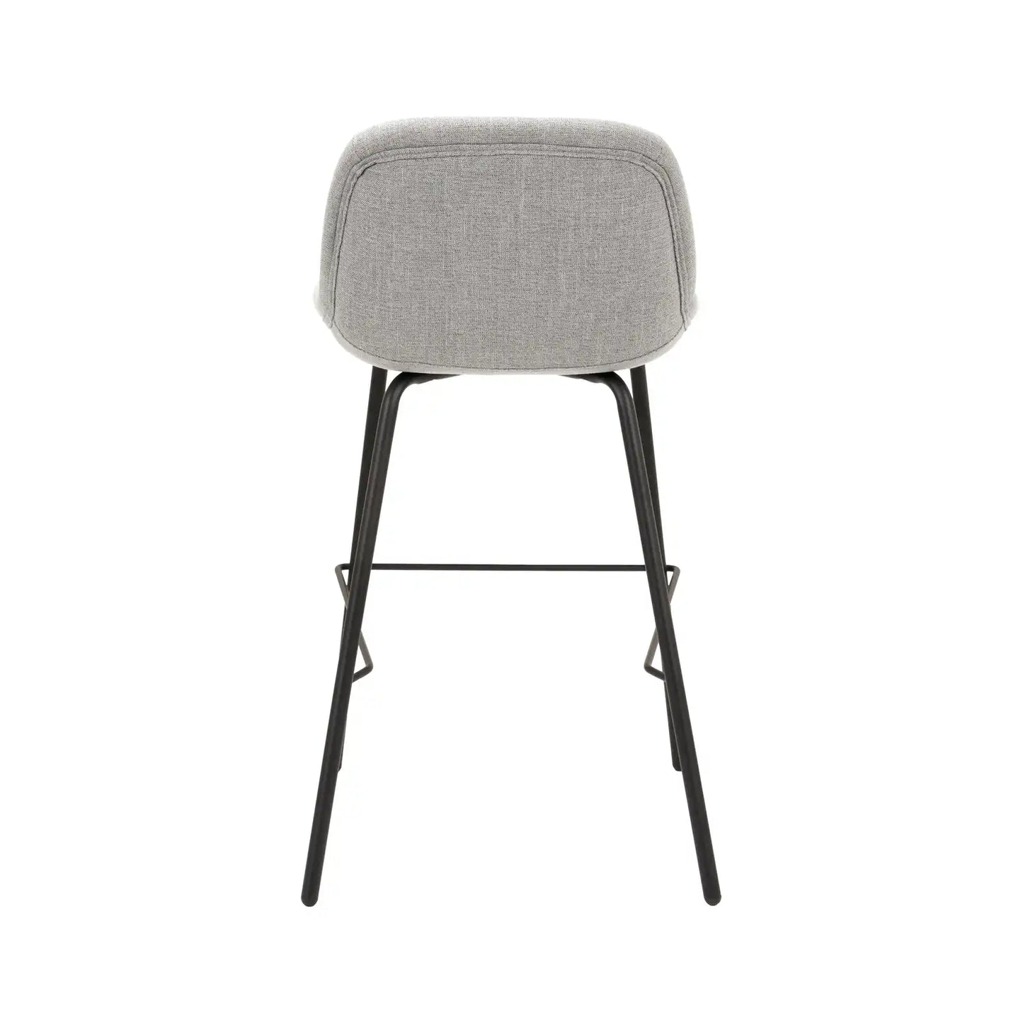 Amas Grey Linen Mix Fabric Low Back Bar Stool with Black Metal Legs – Click Style