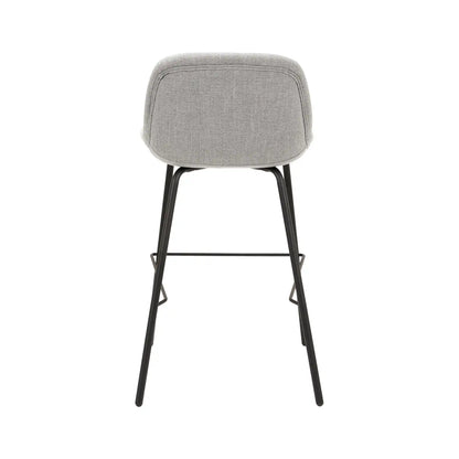 Amas Grey Linen Mix Fabric Low Back Bar Stool with Black Metal Legs – Click Style