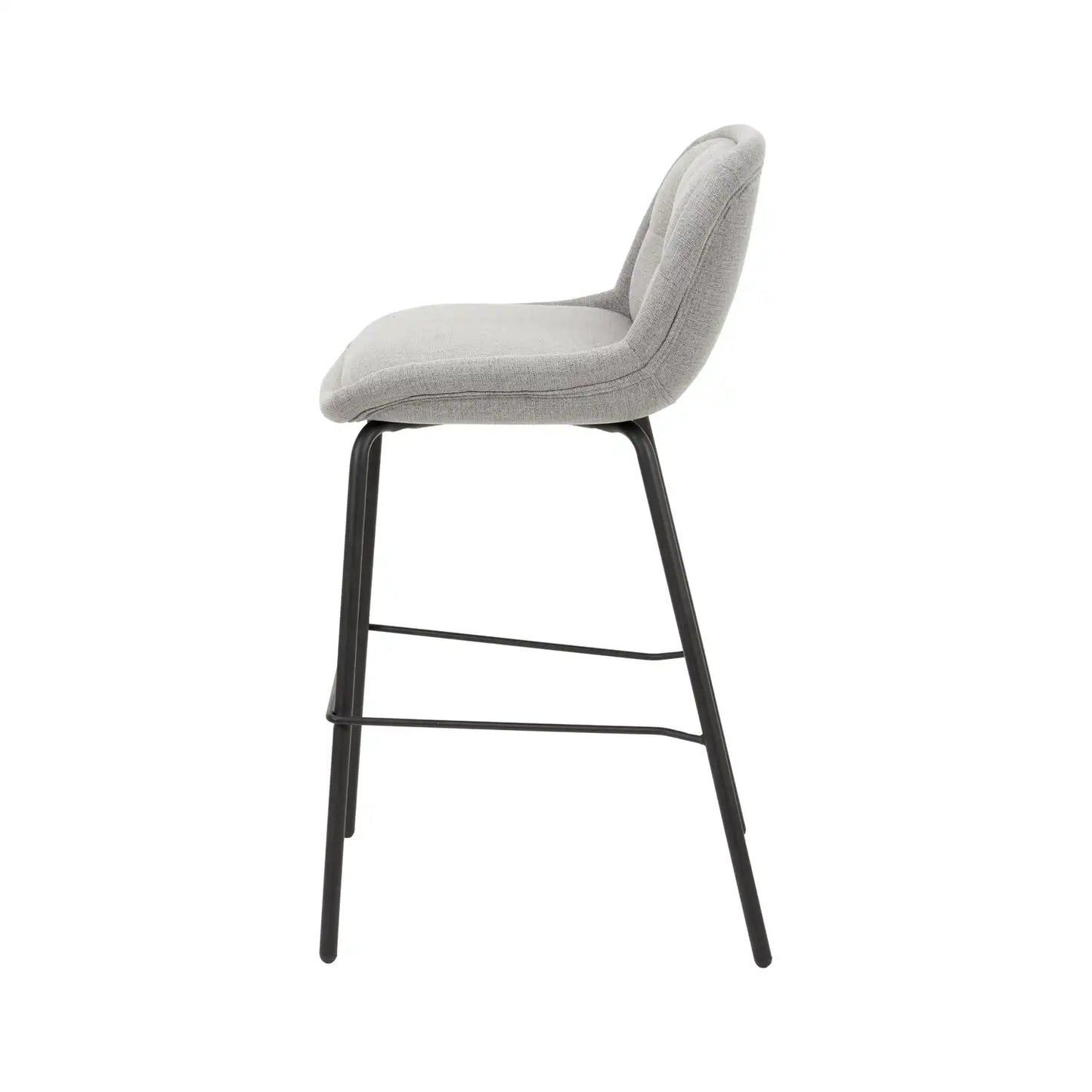 Amas Grey Linen Mix Fabric Low Back Bar Stool with Black Metal Legs – Click Style