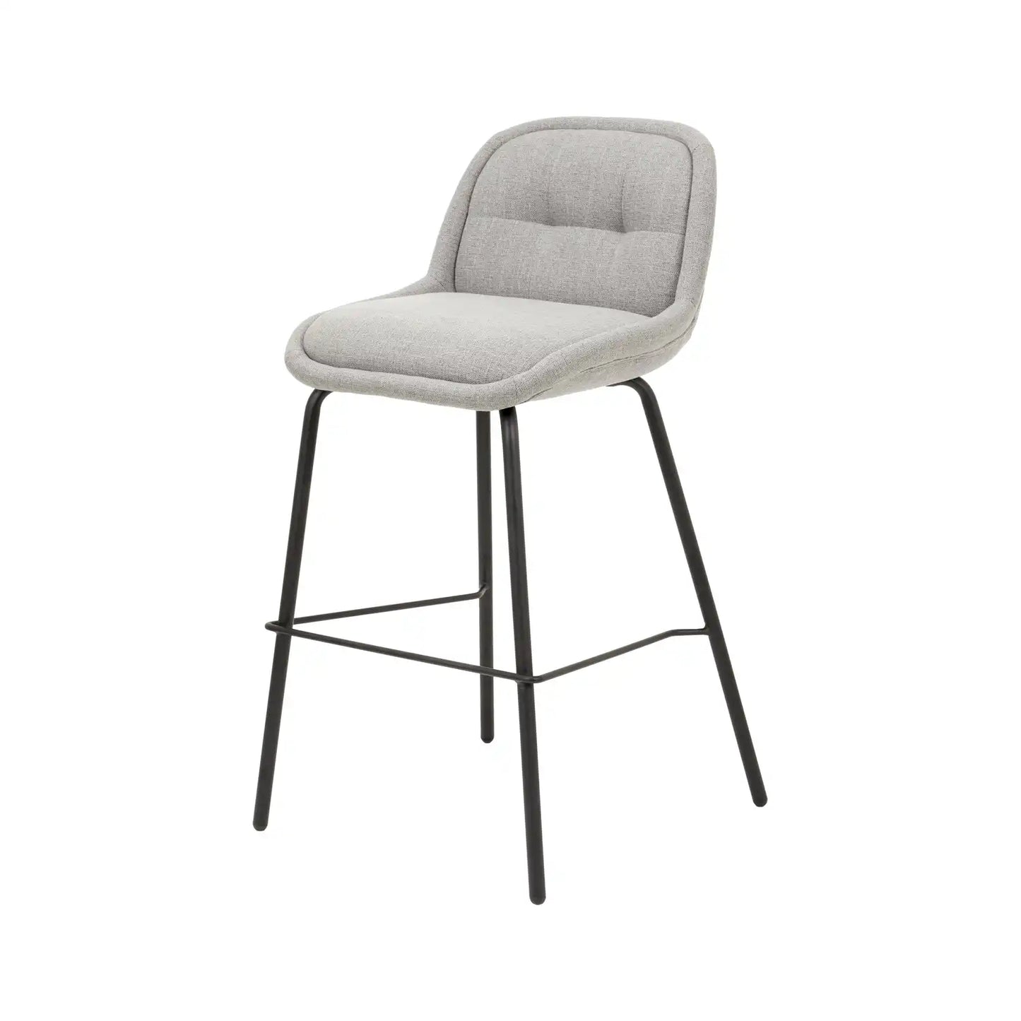 Amas Grey Linen Mix Fabric Low Back Bar Stool with Black Metal Legs – Click Style