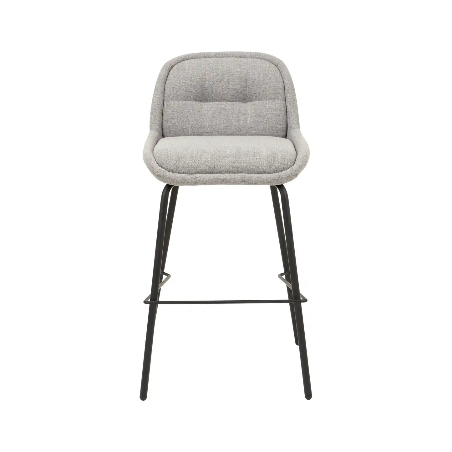 Amas Grey Linen Mix Fabric Low Back Bar Stool with Black Metal Legs – Click Style