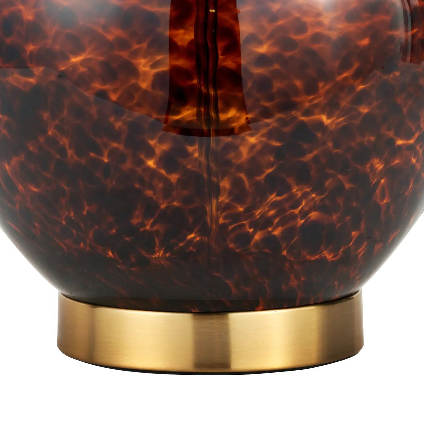 Amber & Brown Tortoiseshell Glass Table Lamp with Natural Linen Shade 44x44x30cm – Click Style