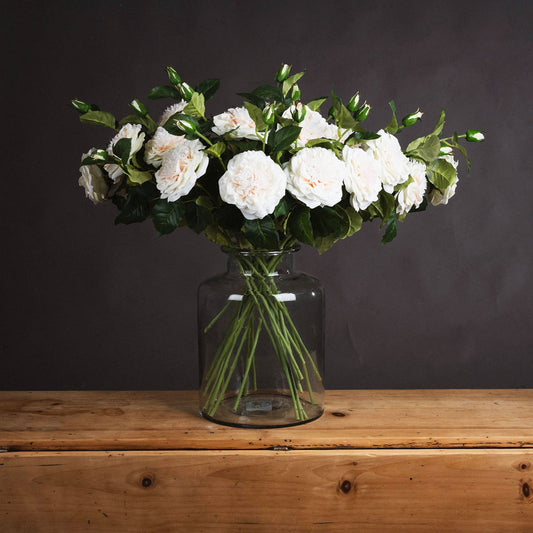 Artificial Blush White Garden Rose Spray – Click Style