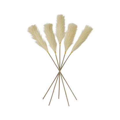 Artificial Cream Feather Pampas Grass Bunch of 5 Stems– Click Style