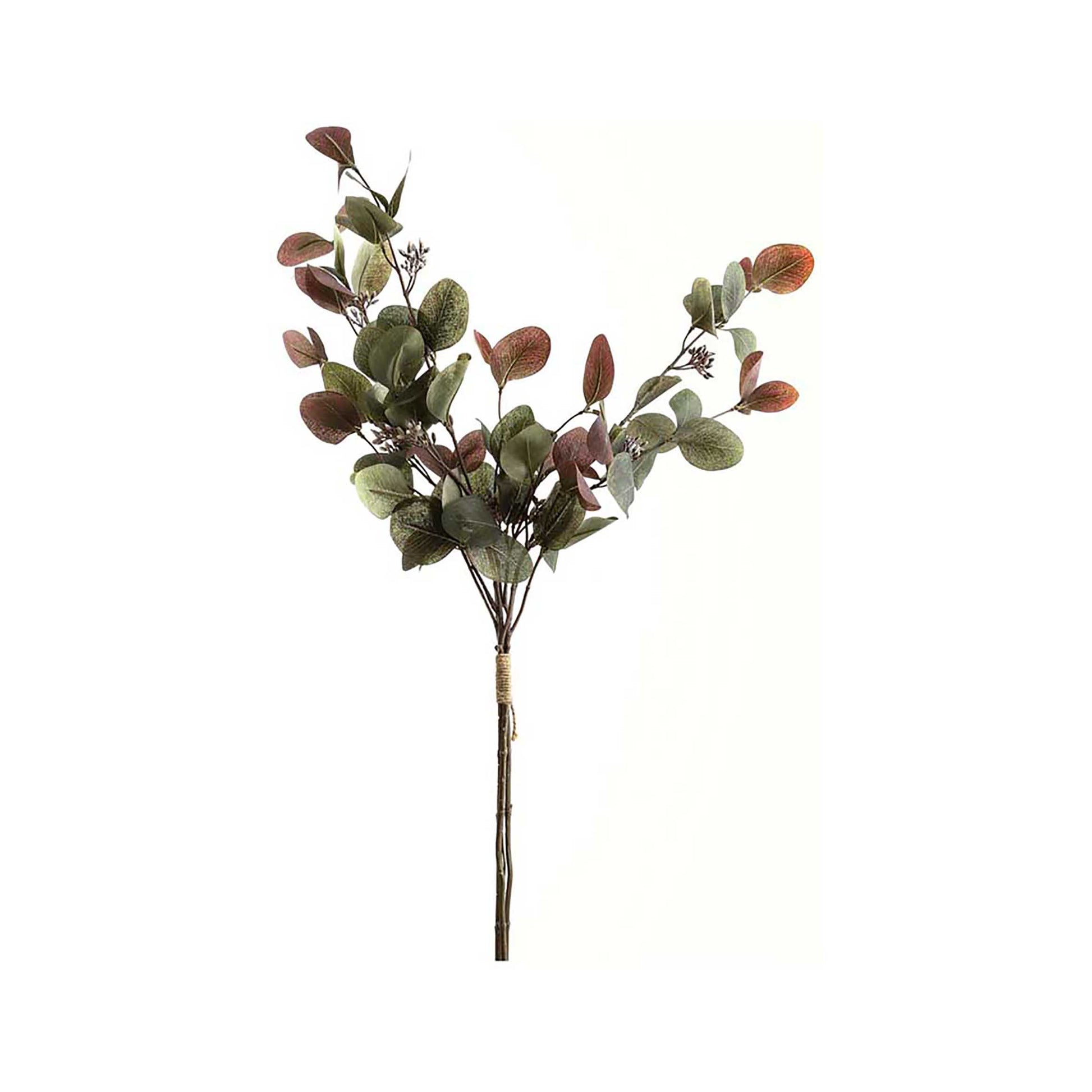 Artificial Green & Burgundy Gumdrop Eucalyptus Bunch of 3 stems – Click Style