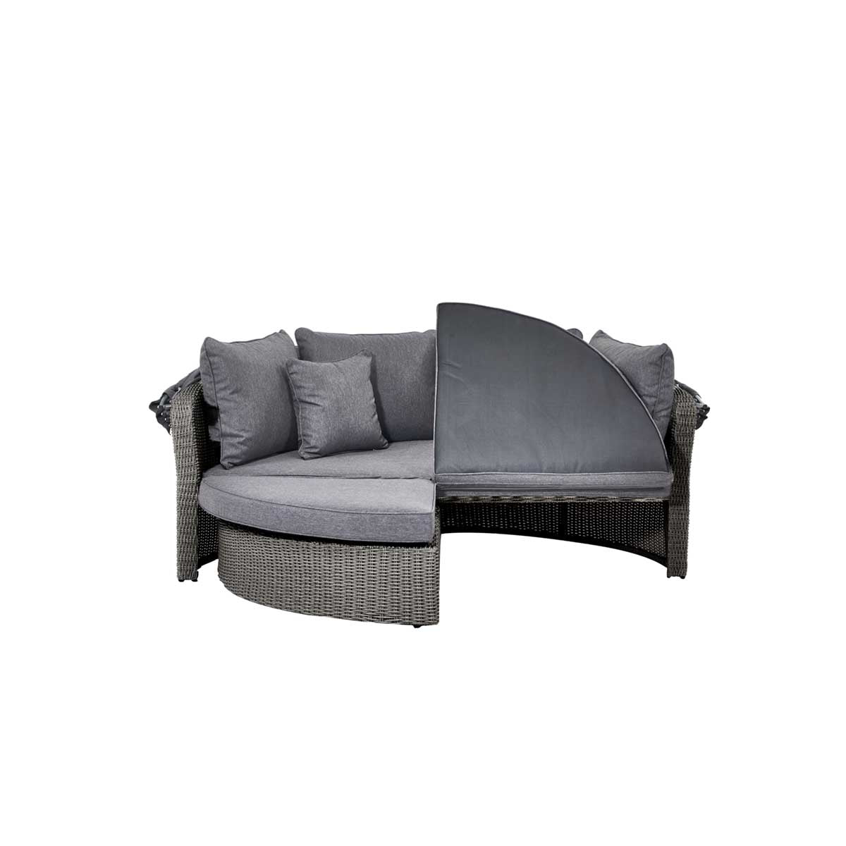 Avalonia Slate Grey Rattan Effect Round Garden Daybed with Canopy – Click Style