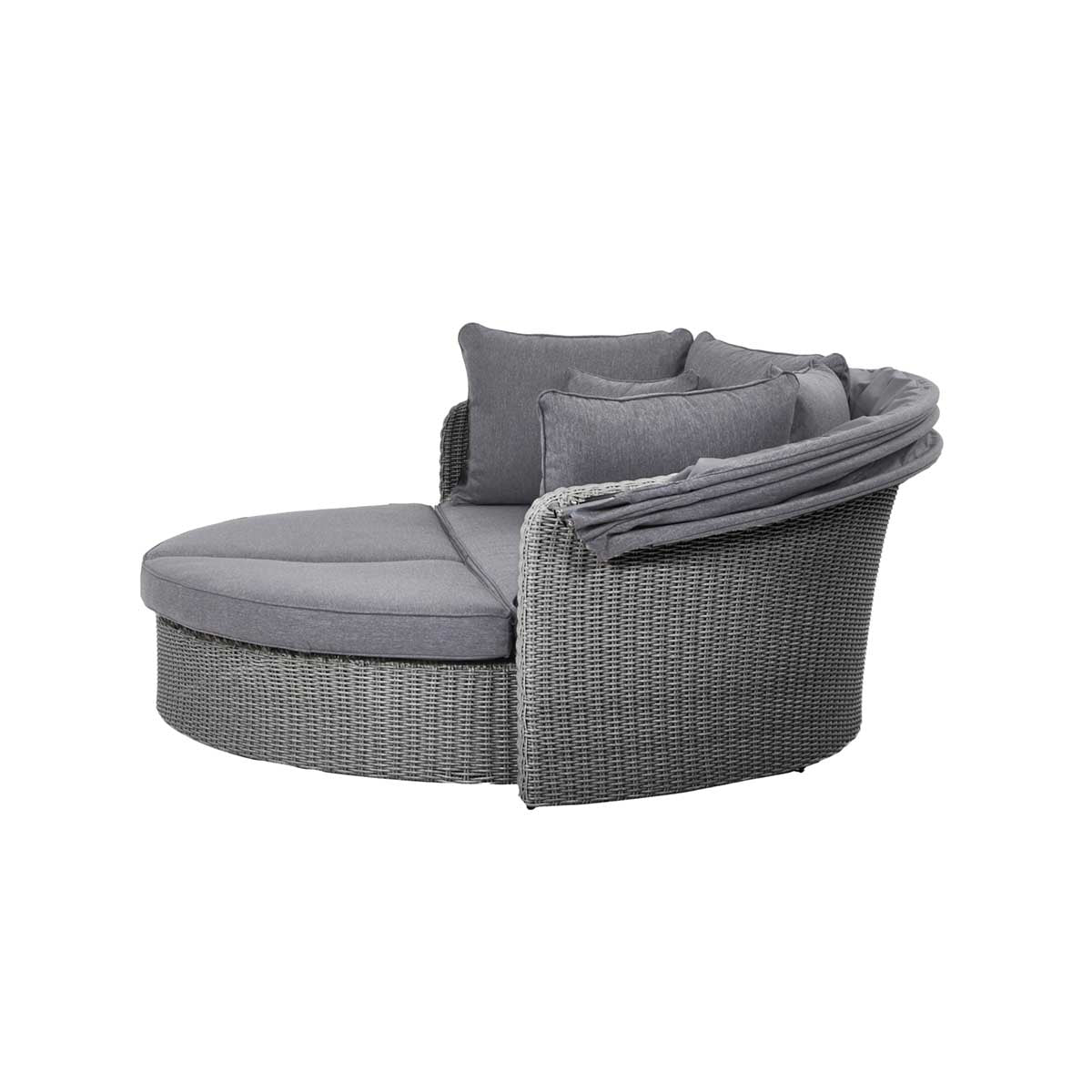 Avalonia Slate Grey Rattan Effect Round Garden Daybed with Canopy – Click Style