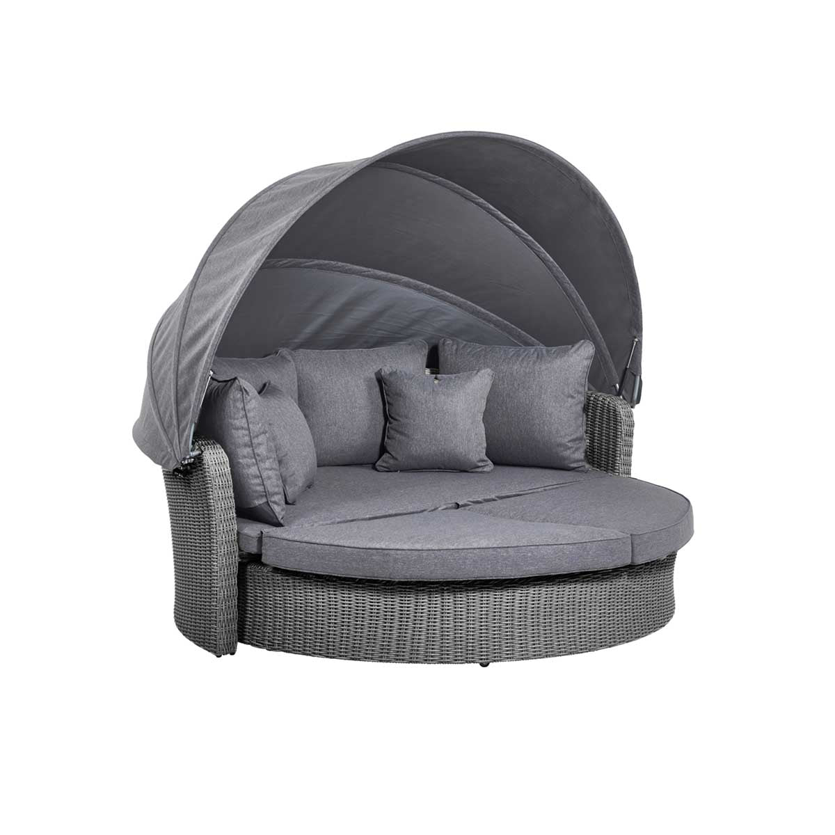 Avalonia Slate Grey Rattan Effect Round Garden Daybed with Canopy – Click Style