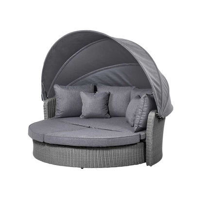 Avalonia Slate Grey Rattan Effect Round Garden Daybed with Canopy – Click Style