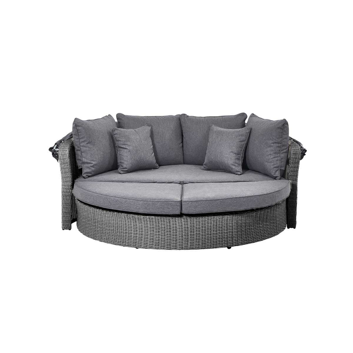 Avalonia Slate Grey Rattan Effect Round Garden Daybed with Canopy – Click Style